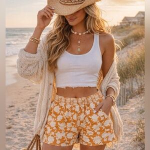 Briggs Floral Linen blend Shorts Orange & white Coastal Cowgirl Indie Summer XL